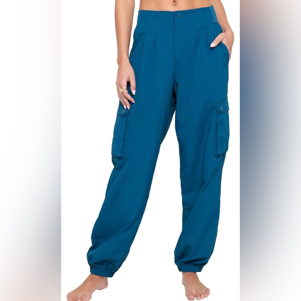 Spiritual Gangster Taylor Medium Topaz  Blue Cargo Loungewear Pants NWT